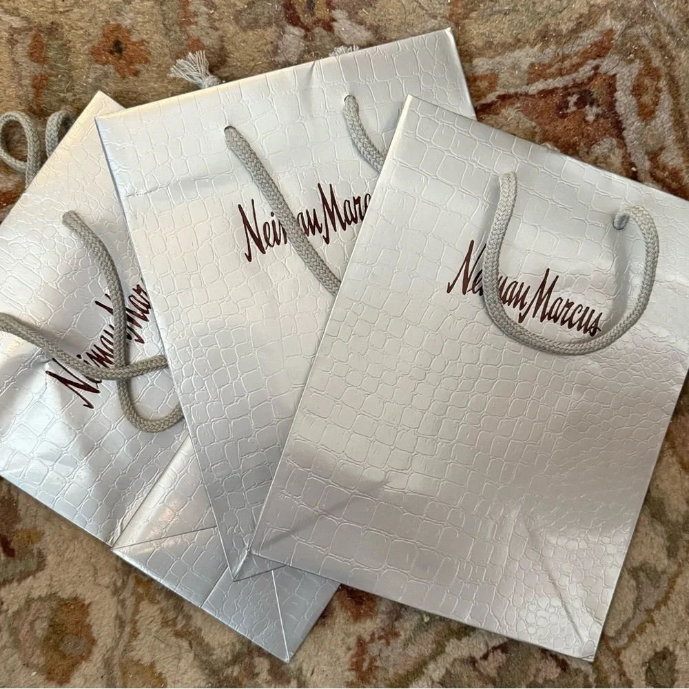 3 Neiman Marcus Empty PAPER Gift Bags Silver croc embossed - special